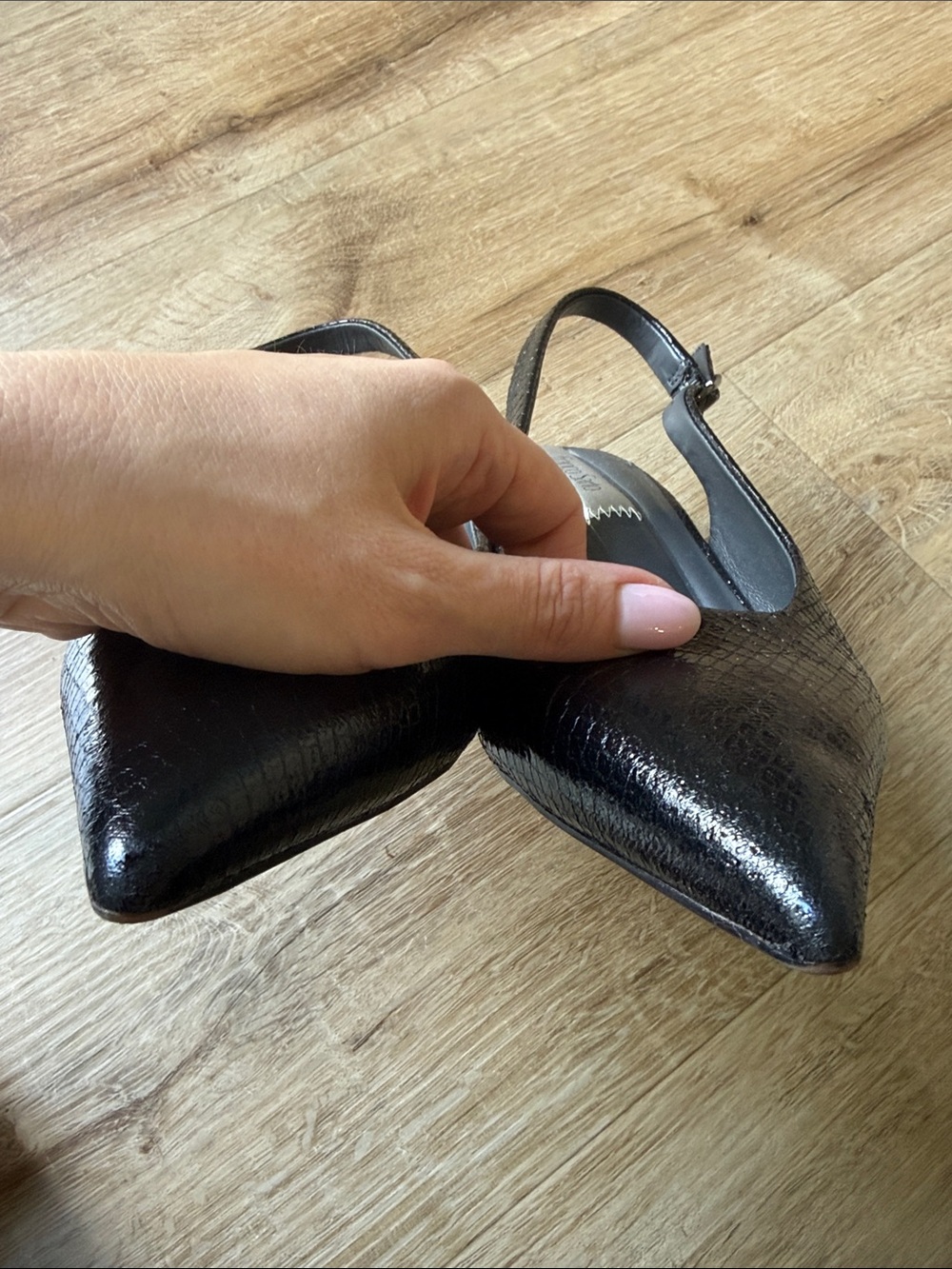 Franco Sarto Black Faux-Snakeskin Pointed Slingback Kitten Heels - Picture 7 of 7